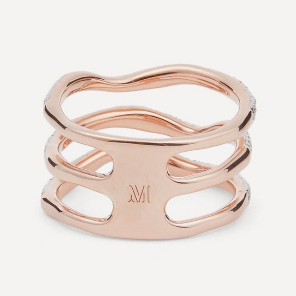 🎉HP🎉 NWT Monica Vinader Riva Triple Wave Pave Diamond Rose Gold Ring & Gift Wrap - Picture 4 of 9